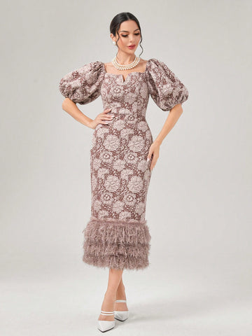 Enhance your spring wardrobe with this Chic Floral Puff Sleeve Dress. The eye-catching print and puff sleeves add a flirty touch, while the fuzzy hem provides a unique and stylish detail. Perfect for any occasion, this dress is sure to make you stand out in a chic and fashionable way.