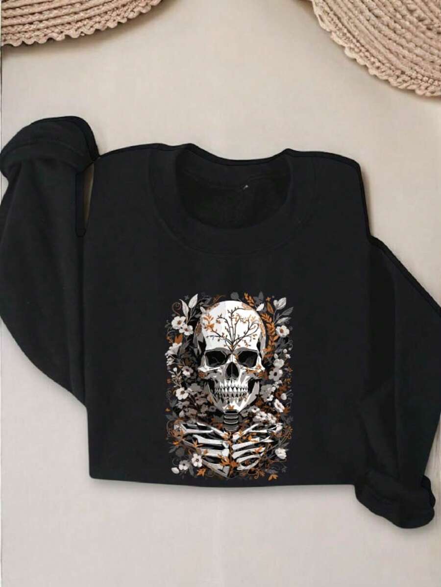 Celebrate Halloween in style with this Chic Floral Skull Sweatshirt, perfect for retro skeleton lovers. Featuring a unique blend of edgy skull design softened by vibrant floral accents, it brings a playful twist to spooky season fashion. Cozy and eye-catching, this sweatshirt is your go-to for festive fun with a touch of vintage charm.