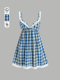Front view of blue floral cami dress for romantic summer escapes