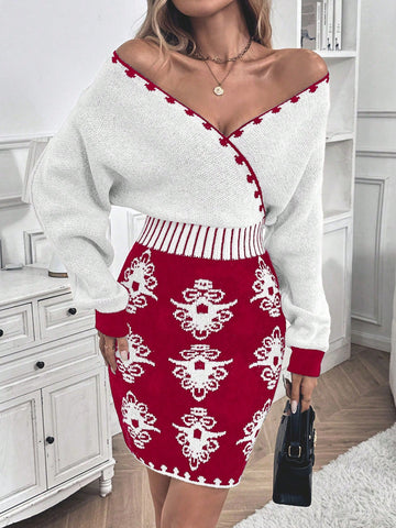 Effortlessly exude elegance and style with our Chic Floral V-Neck Sweater Dress. The delicate floral pattern paired with the classic v-neck design makes it the perfect choice for any occasion. Stay warm and fashionable with this versatile dress that is guaranteed to turn heads.