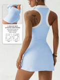 polo tennis golf mini dress with liner shorts, pocket, white collar, contrast side panels and racerback active fit image 2