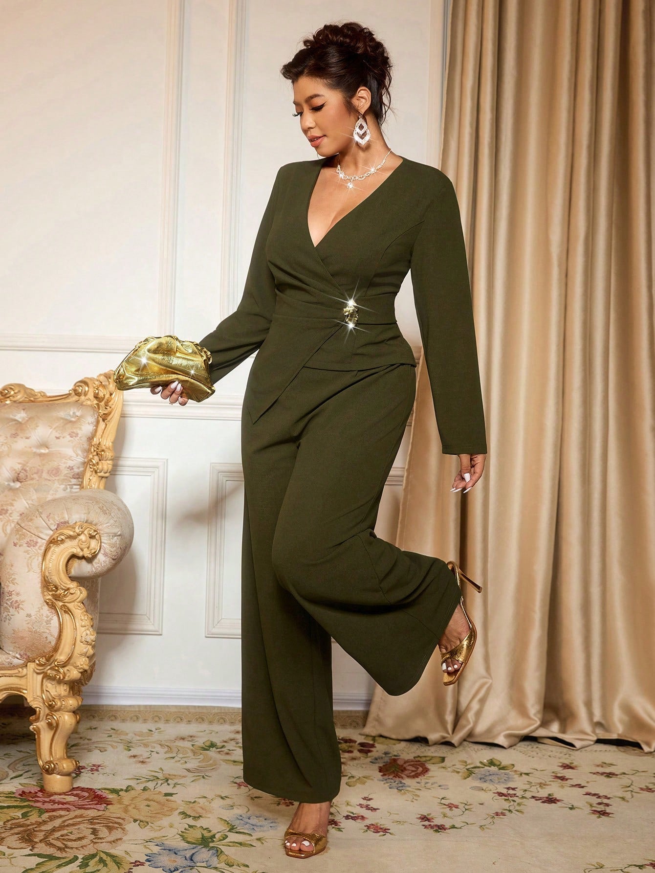 Elevate your wardrobe with effortless Parisian charm! This chic 2-piece set combines a sophisticated cross-strap long sleeve top with trendy irregular hem pants—the perfect duo for seamlessly transitioning from boardroom to brunch. The thoughtful design details add visual interest while remaining versatile enough to mix and match with your existing pieces. Whether you're dressing up for the office or keeping it casual, this set delivers that coveted French girl aesthetic with modern flair.