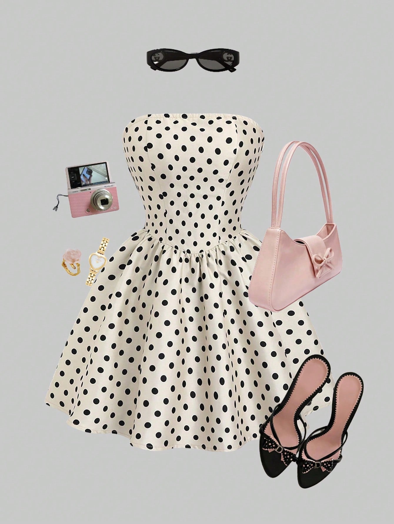 Chic French Vintage Polka Dot Tube Top Mini Dress with Slimming Waist  Design for Women