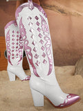 Step up your fashion game with our Chic Geometric-Patterned High-Top White Pointed Toe Boots! Featuring a unique geometric pattern and a trendy high-top design, these boots are sure to make a statement. The pointed toe adds a touch of sophistication to any outfit. Elevate your style today!
