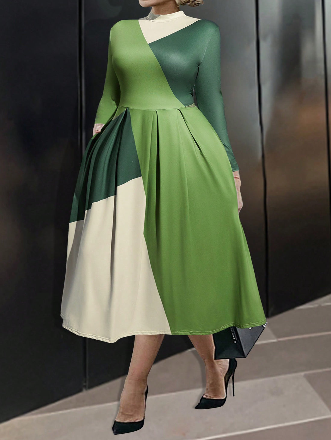 Effortlessly elevate your style with our Chic Geometric Color Block Plus Size A-Line Dress. This dress is perfect for any occasion with its flattering A-line silhouette and bold color block design. Embrace comfort and style in one exceptional piece.