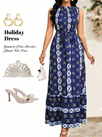 Give your wardrobe a fun and flirty update with our Chic Geometric Print Sleeveless Casual Dress for Women! This dress is perfect for any holiday occasion, with a flattering fit and eye-catching print. Add a touch of playfulness and style to your look while staying comfortable all day long.