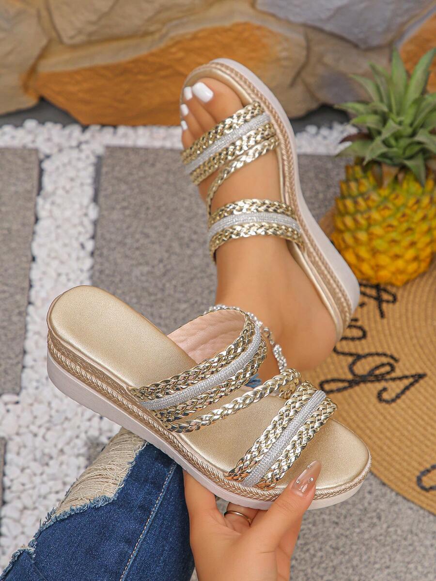 Step into summer with these Chic Gold Wedge Sandals! Their shiny gold finish adds a splash of glam, while the thick wedge sole keeps you comfy whether you're lounging indoors or strutting outdoors. Perfect for sunny days and stylish adventures, these sandals bring a playful twist to your warm-weather wardrobe.