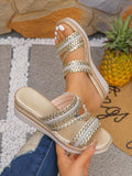 Step into summer with these Chic Gold Wedge Sandals! Their shiny gold finish adds a splash of glam, while the thick wedge sole keeps you comfy whether you're lounging indoors or strutting outdoors. Perfect for sunny days and stylish adventures, these sandals bring a playful twist to your warm-weather wardrobe.