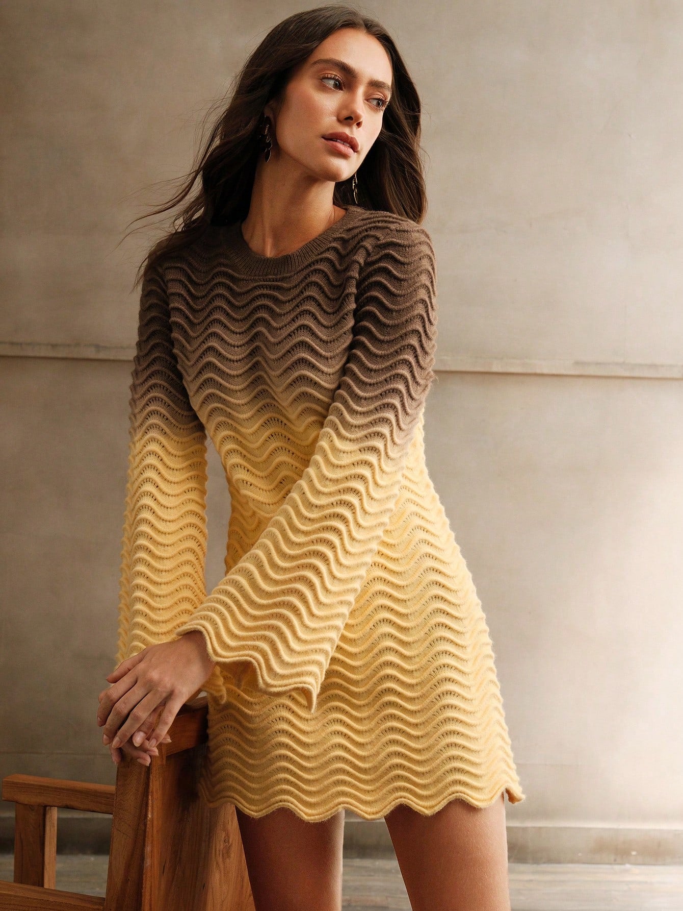 Elevate your autumn and winter wardrobe with our Chic Gradient Flare Sleeve Knit Sweater Dress. Crafted with high-quality knit fabric, this dress offers both style and warmth. The unique gradient design and flattering flare sleeves will make you stand out from the crowd. Perfect for any occasion, from casual outings to holiday parties.