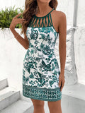 Embrace your free-spirited side in this gorgeous green knit halter mini dress! Featuring a delicate floral print that whispers bohemian charm, this piece is your go-to for effortless spring and summer vibes. The flattering halter neckline pairs perfectly with the soft knit fabric, creating a look that's both comfy and undeniably chic. Whether you're heading to a garden party or a casual weekend adventure, this dress brings that carefree boho energy wherever you go. Dress it up with strappy sandals or keep i