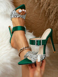Elevate your style with these Chic Green Rhinestone-Embellished Pointed Toe High Heels. The elegant thin heels add a touch of sophistication, while the rhinestone embellishments bring a touch of glam. Perfect for any occasion, these heels will make you stand out with their chic and unique design.