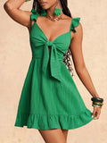 Step into sunshine with this playful green textured A-line dress! Its sleeveless cut keeps you cool, while the flirty ruffled hem adds a fun bounce to every step. Perfect for casual spring and summer days, this dress blends comfort and style effortlessly. Whether you're out for brunch or a stroll in the park, it’s your go-to for easy, breezy charm.