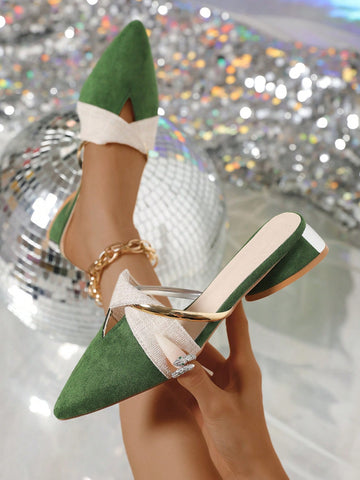 Enhance your formal attire with our Chic Green Velvet Pointed Toe Mules. These elegant shoes feature a low heel and platform, perfect for outdoor parties. The vibrant green velvet adds a touch of luxury, while the pointed toe adds a classic touch. Elevate your style with these versatile and on-trend mules.