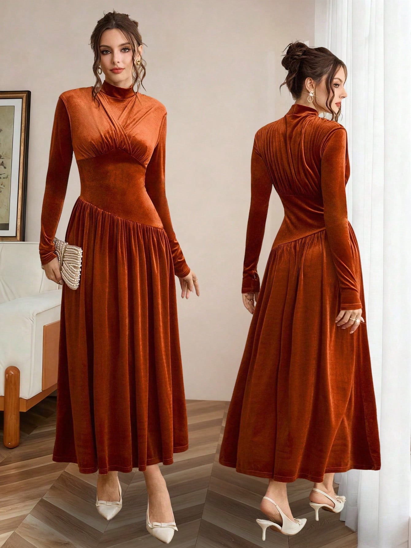 Elevate your everyday style with this charming high-neck A-line dress that effortlessly transitions from casual coffee dates to festive celebrations. The flattering silhouette skims your curves while the sophisticated neckline adds an instant touch of elegance. Whether you're heading to brunch with friends, attending a gathering, or dancing through holiday parties, this versatile piece keeps you looking polished and put-together. Comfortable enough for all-day wear yet chic enough to turn heads, it's the wa