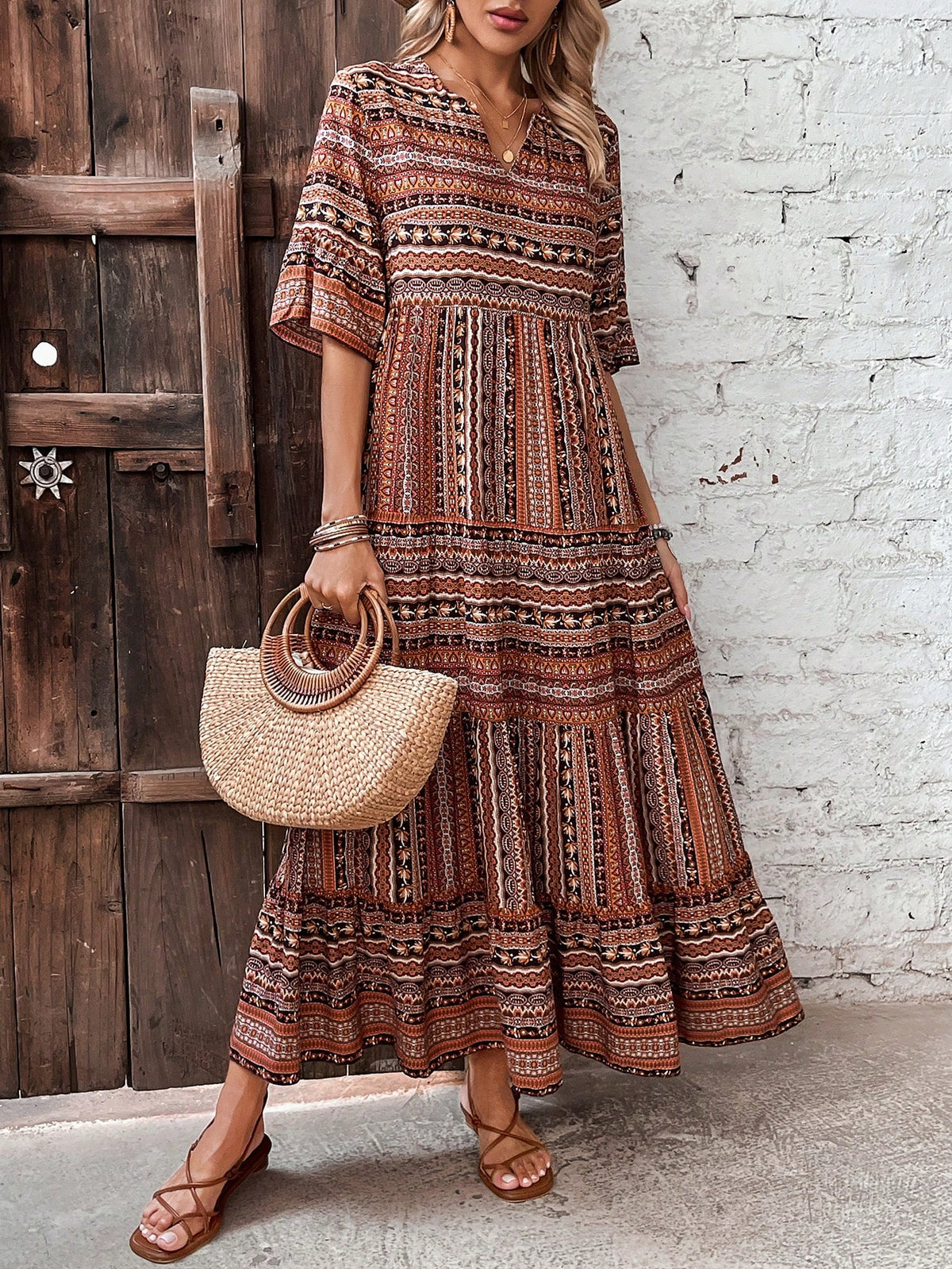 designer beach-ready dresses Chic Holiday Notch Collar Maxi Dress 1950 style dresses Zpanxa 1950's Dresses for Size::8 whilst the lightweight fabric