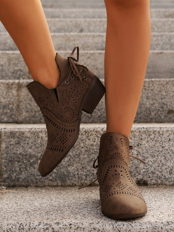 Elevate your style effortlessly with our Chic Hollow-Out Back Lace-Up Wedge Heels. Crafted with breathable material, these versatile boots are perfect for any occasion. The unique lace-up design adds a touch of sophistication, while the wedge heels provide comfortable elevation. Make a statement with these all-match boots.