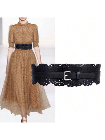 The Chic Hollow-Out Wide Waist Belt is the perfect accessory for spring and summer styles. Its unique design adds a touch of elegance to any outfit, while also cinching the waist for a flattering silhouette. Made with high-quality materials, this belt is both stylish and durable.