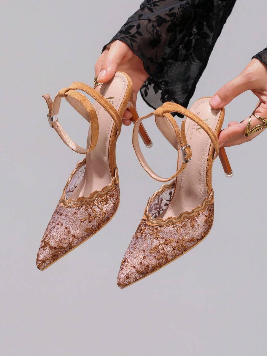 Elevate your evening look with these stunning lace-embroidered stiletto pumps. Featuring a pointed toe, delicate rhinestone accents, and an elegant big bow detail, these party heels deliver sophisticated glamour. The satin upper with PU leather lining ensures comfort, while the ankle strap and buckle closure provide secure support. Perfect for holiday celebrations, date nights, or special occasions. Available in apricot with true-to-size fit.