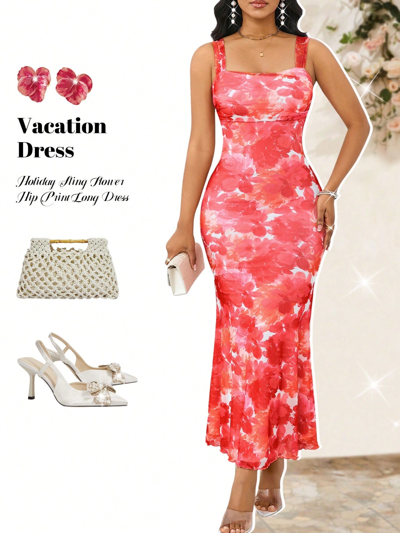 Effortlessly elevate your style with our Chic Lady Holiday Sling Flower Print Long Dress. Featuring a playful flower print and a flattering sling design, this dress exudes elegance while remaining comfortable and easy to wear. Perfect for your next holiday or special occasion, make a statement with this unique and chic dress.