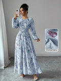 Elevate your wardrobe with this stunning lavender butterfly print chiffon dress. Featuring a graceful A-line silhouette with a high waist and flared hem, this elegant piece combines timeless sophistication with contemporary style. The long flare sleeves and round neckline create a flattering, feminine look perfect for formal occasions, evening events, or festive celebrations. 