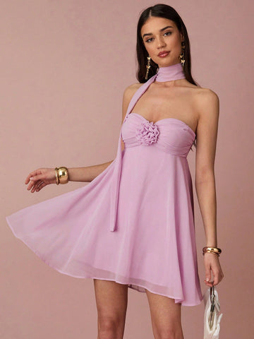 Get ready to turn heads with this playful and chic lavender ruffle hem mini tube dress featuring 3D rose decor! Perfect for summer events and romantic getaways, this dress will add a touch of whimsy to your wardrobe. You'll feel like a true fashionista in this unique and eye-catching piece!