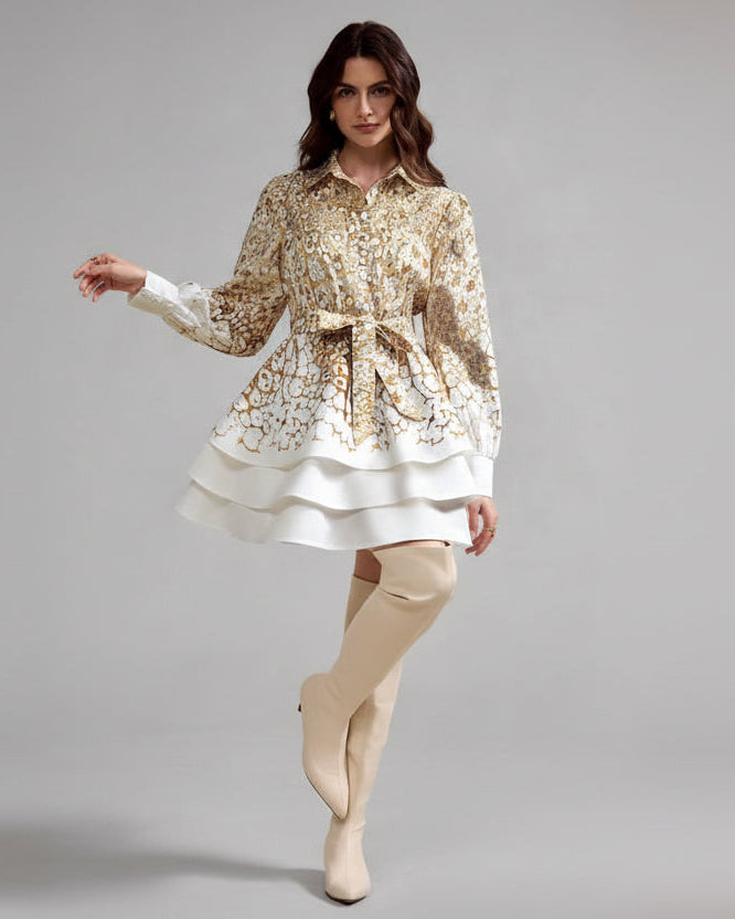 Elevate your autumn wardrobe with this show-stopping leopard ombre shirtdress that blends wild style with effortless sophistication. The tie-front detail cinches your silhouette for a flattering fit, while the playful bubble skirt adds movement and personality to every step. Perfect for transitioning from casual days to special occasions, this versatile piece pairs beautifully with sneakers or heels. The ombre leopard print brings just the right amount of edge without compromising on elegance—because who sa