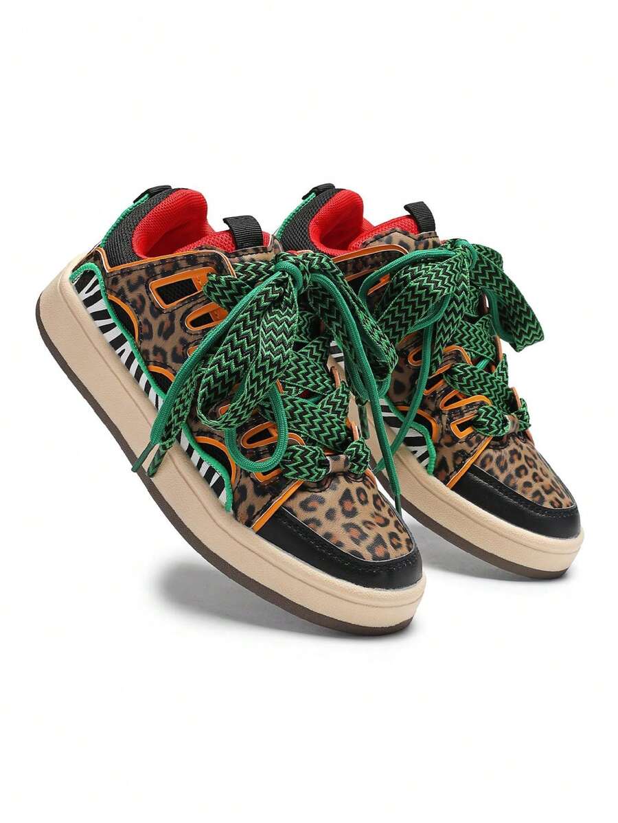 Step out in style with these Chic Leopard Pattern Flat Sneakers for Women. Featuring a bold hip-hop color block design, they bring street style flair to every outfit. Comfortable and trendy, these sneakers are perfect for adding a playful edge to your casual look.