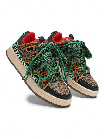 Step out in style with these Chic Leopard Pattern Flat Sneakers for Women. Featuring a bold hip-hop color block design, they bring street style flair to every outfit. Comfortable and trendy, these sneakers are perfect for adding a playful edge to your casual look.