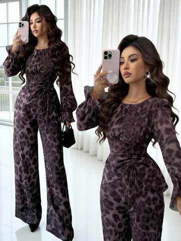 Unleash your wild side this season with our stunning leopard print 2-piece set! Featuring a chic matching top and wide-leg pants with charming ruffle hems, this ensemble delivers effortless style for autumn and winter. The bold animal print adds personality to any outfit, while the relaxed silhouette keeps you comfortable all day long. Perfect for casual outings or elevated everyday wear, this set proves that fashion-forward doesn't have to mean complicated. Mix, match, or wear together—either way, you'll t