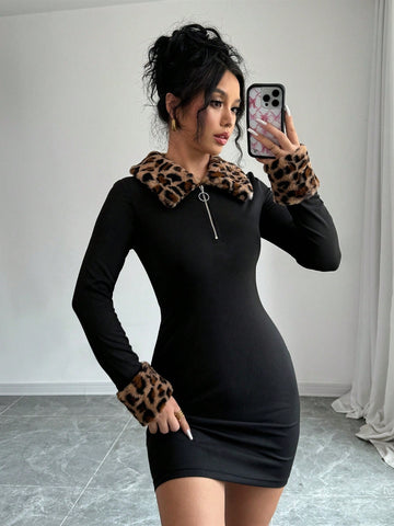 Take a walk on the wild side with our Chic Leopard Print Faux Fur Patchwork Dress. Made with luxurious faux fur and featuring a bold collar and zipper detail, this dress exudes confidence and sophistication. With its unique patchwork design, this dress is sure to make a statement at any event.