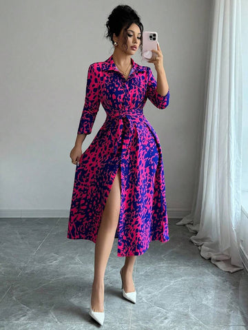 Unleash your wild side with this stunning leopard print maxi dress that's equal parts sophisticated and fun. Featuring a classic shirt collar and long sleeves, it's the perfect layering piece for crisp fall days. The flowing maxi silhouette flatters every frame while the timeless leopard pattern adds instant personality to your wardrobe. Dress it up with heels for a night out or keep it casual with sneakers for effortless everyday style. This versatile piece is your new go-to for making a bold fashion state