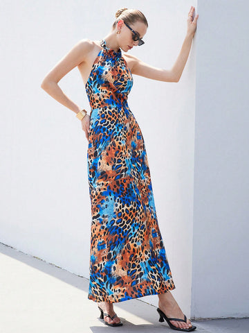 Turn heads effortlessly in this chic leopard print satin long dress. Featuring a stylish stand collar and a cinched waist, it flatters your silhouette while adding a touch of wild sophistication. Perfect for making a bold statement with playful elegance.