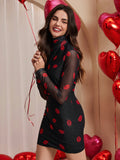 Get ready to pucker up in this chic lip print high-neck mini dress. Perfect for Valentine's Day (or any day!), this outfit will make you feel stylish and flirty. Stay on trend with the high-neck design and show off your fun side with the playful lip print. Pair with heels and get ready to turn heads.