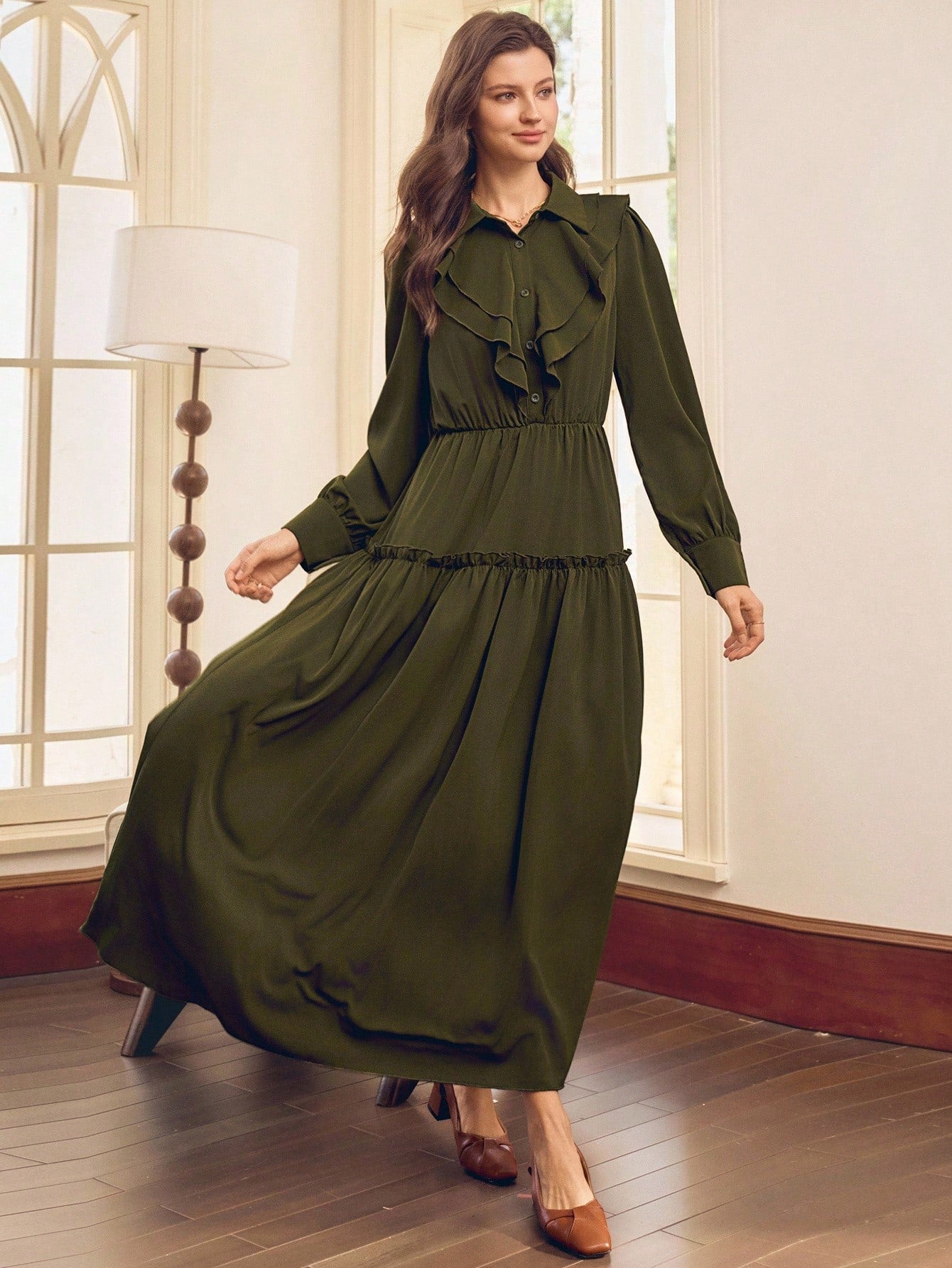 Elevate your everyday style with this charming long dress featuring a delicate ruffle hem that adds just the right amount of flair. Whether you're heading out for a casual outing, a special date night, or looking polished for the classroom, this versatile piece delivers effortless sophistication. The flowing silhouette flatters all figures while the thoughtful ruffle detail keeps things fun and feminine. A wardrobe essential that transitions seamlessly from day to night, this dress proves that looking fabul