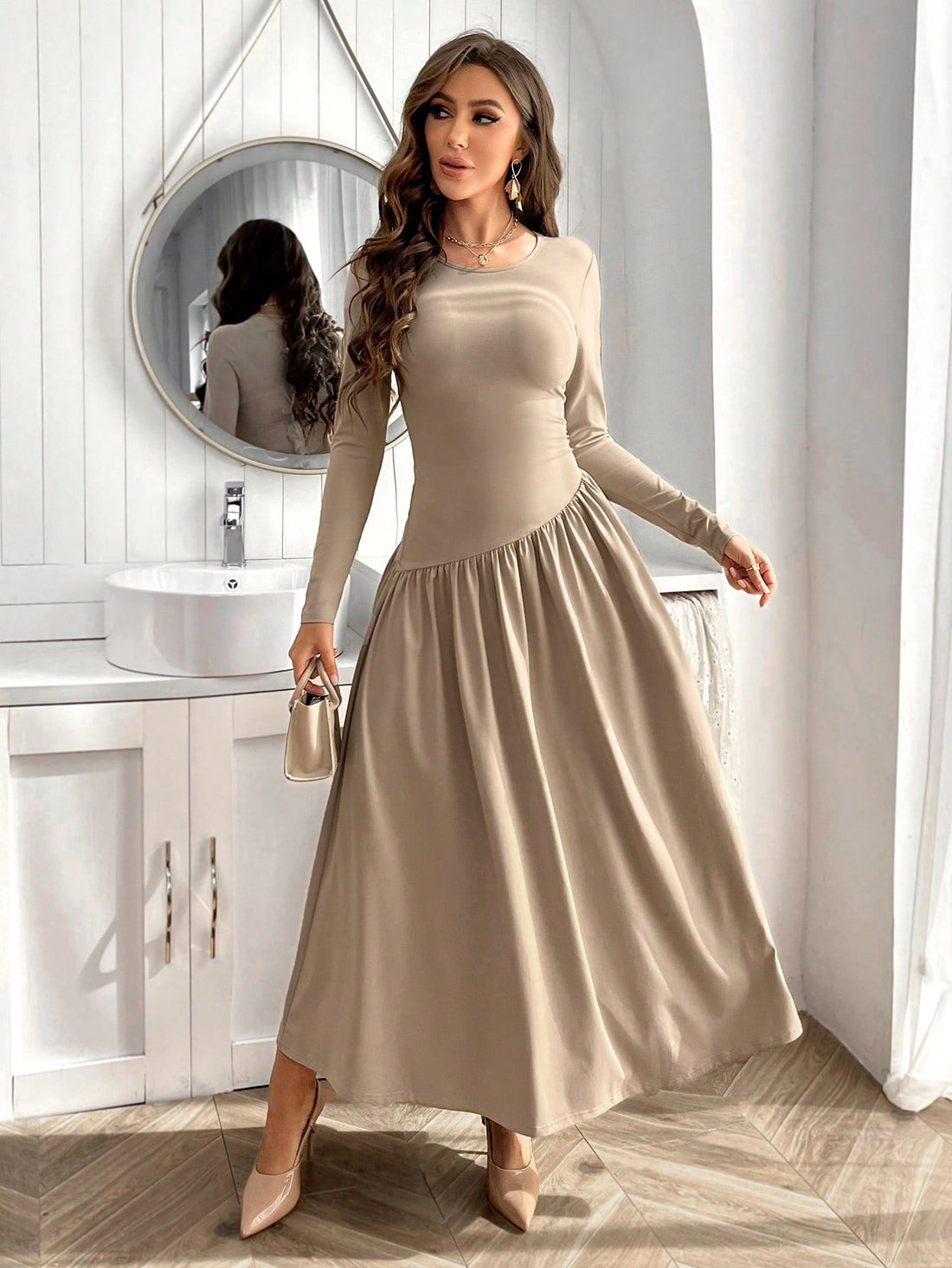 Twirl into any room with our Long Sleeve Flounce Hem Dress! This playful piece combines comfort with a dash of drama, thanks to its flirty hemline that dances with every step. Perfect for those "I want to look fabulous without trying" days. Slip it on, add accessories, and voilà – instant elegance without the effort!