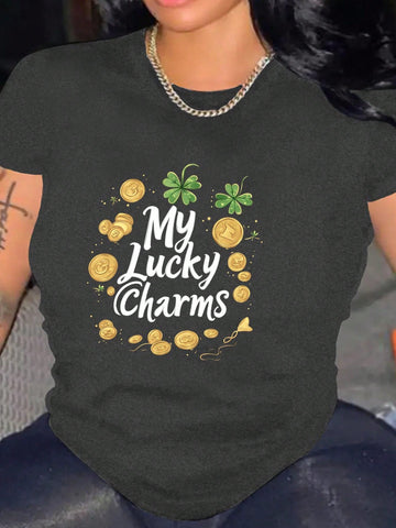 Introducing our Chic Lucky Clover Graphic Tee, making you feel light and stylish all year round! This casual top features a playful print with a lucky clover design, perfect for bringing some fun to your wardrobe. Wear it in any season and bring some good luck to your day!