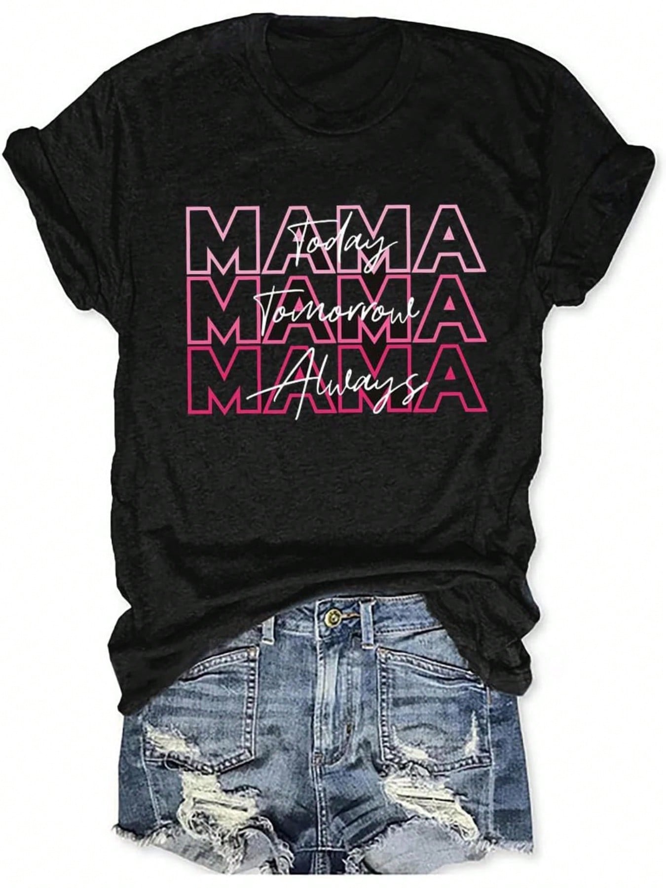This "Chic Mama" graphic tee is perfect for stylish moms! With a casual letter print on the front and short sleeves, it's both comfortable and trendy. Show off your cool mom status with this fun and quirky tee. (Note: may induce compliments and envious looks from other moms!)