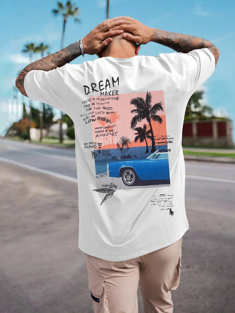 Get ready to be the envy of the beach with our Chic Men's Palm Tree Print Crew Neck T-Shirt! Perfect for beach vacations or as a gift for the stylish man in your life. Stay cool and stylish with palm trees and comfort all in one!