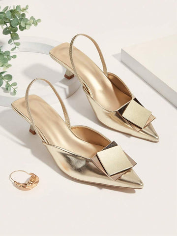Step into sophistication with these stunning slingback heels featuring a sleek pointed toe and eye-catching metallic buckle detail. Perfect for elevating your party look, these heels deliver that perfect blend of glamour and comfort. The secure slingback design keeps you steady all night while the metallic accent adds just the right amount of sparkle. Whether you're hitting the dance floor or making a grand entrance, these heels are your ticket to turning heads and feeling absolutely fabulous.