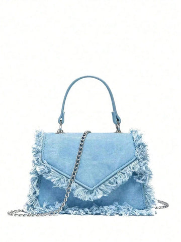 Elevate your style with our Chic Minimalist Fringe Mini Bag! This stylish square crossbody features a trendy chain strap and comes in a sleek blue hue. Perfect for any occasion, this bag adds a touch of sophistication to any outfit. Upgrade your accessory game today!