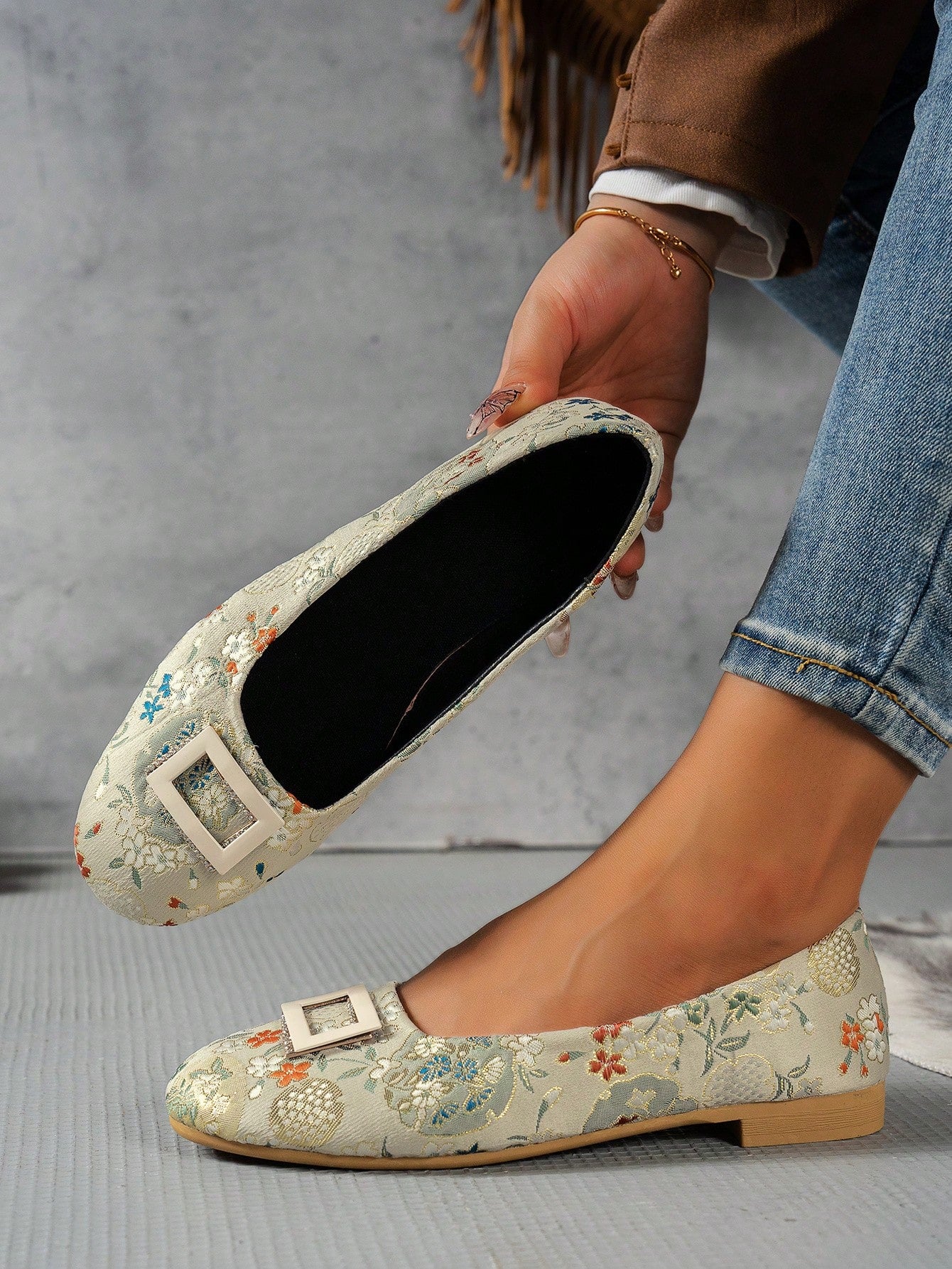 Elevate your style with our Chic Multi-Color Embroidered Slip-On Flats. These eye-catching shoes feature intricate embroidery and sparkling rhinestone accents, adding a touch of elegance to your casual days. Slip them on for effortless comfort and style, perfect for any occasion.