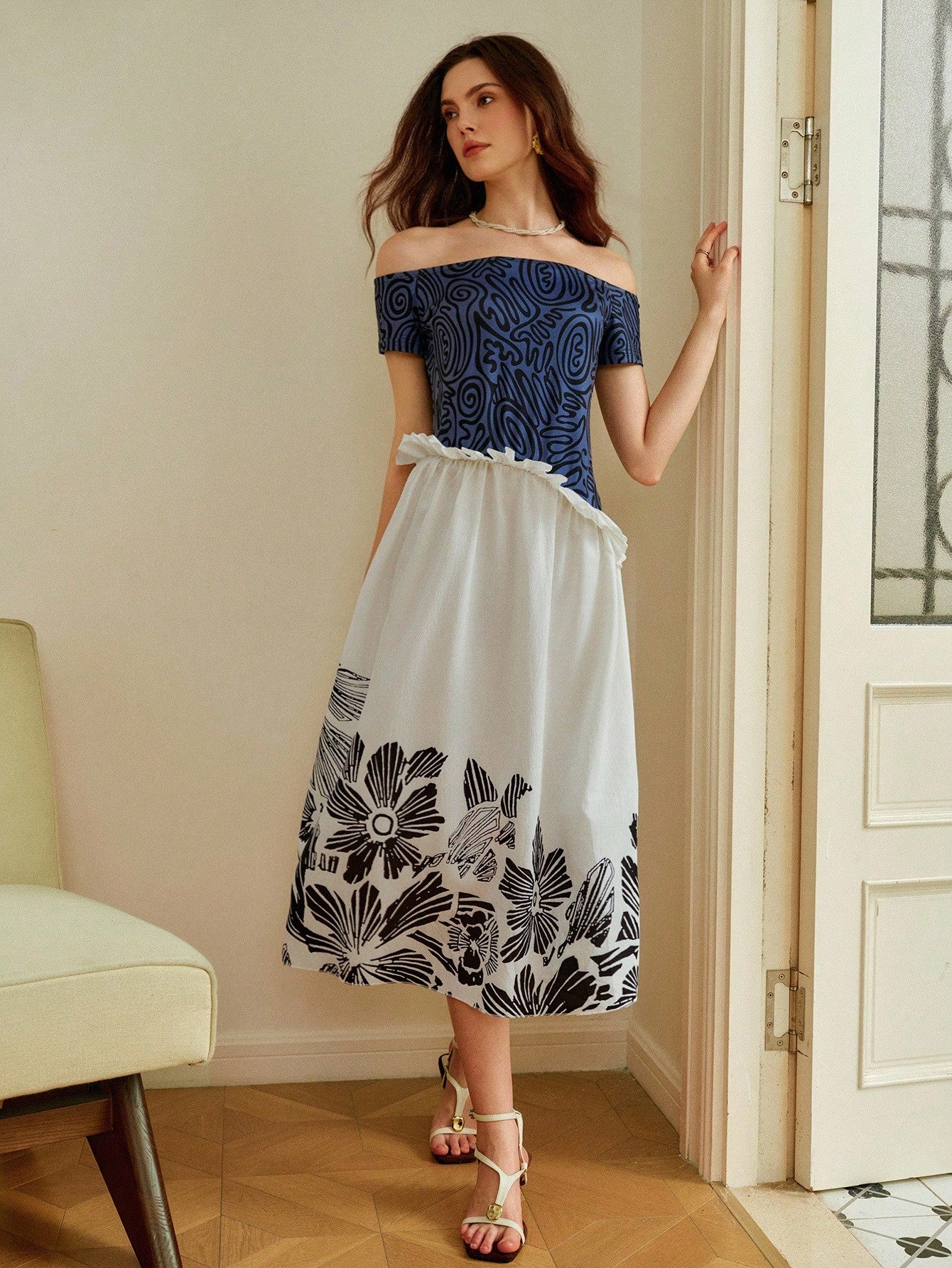 This playful off-shoulder A-line dress brings festive fun to Halloween and fresh style to back-to-school days. Crafted from soft peplum knit, it offers a flattering fit that flows effortlessly from warm summer evenings into crisp fall afternoons. Whether you're dressing up or just stepping out, its versatile design makes transitions easy and stylish. Add a splash of charm to your seasonal wardrobe with this go-to dress that’s as comfy as it is cute!