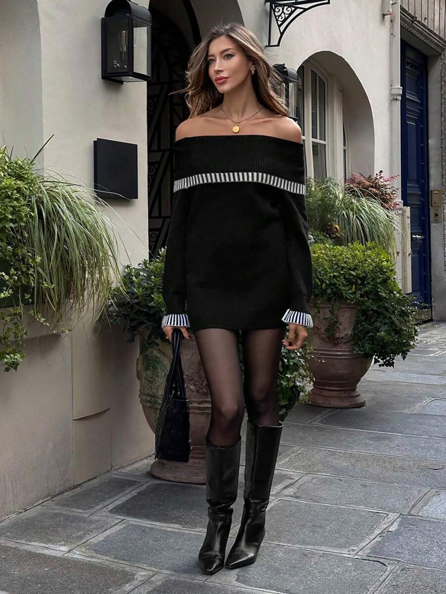 Step into cozy chic with this off-shoulder loose sweater dress designed to keep your fall days effortlessly stylish. Its relaxed fit lets you move freely while the soft knit wraps you in warmth. Perfect for casual outings or lounging with friends, this dress adds a playful touch to your autumn wardrobe. Show off a hint of shoulder and embrace the season in comfort and flair!