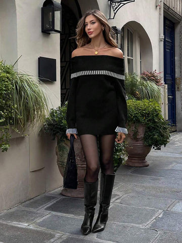 Step into cozy chic with this off-shoulder loose sweater dress designed to keep your fall days effortlessly stylish. Its relaxed fit lets you move freely while the soft knit wraps you in warmth. Perfect for casual outings or lounging with friends, this dress adds a playful touch to your autumn wardrobe. Show off a hint of shoulder and embrace the season in comfort and flair!