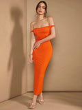 This vibrant orange off-shoulder knitted dress brings sunny vibes to your summer wardrobe. Perfectly blending casual comfort with a touch of elegance, it’s ideal for brunch dates or garden parties. Its breathable knit keeps you cool, while the playful off-shoulder design adds a flirty twist. Step out in style and let this dress be your go-to for effortless charm all season long.