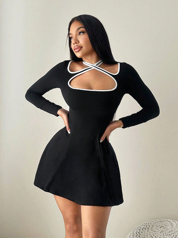 Elevate your autumn wardrobe with this charming off-shoulder dress that effortlessly blends sophistication with casual comfort. The romantic tie-up neckline and flowing long sleeves create an enchanting silhouette, while the princess split adds a playful touch of movement and flair. Perfect for weekend adventures, coffee dates, or cozy fall gatherings, this versatile piece transitions seamlessly from day to night. The off-shoulder design flatters every frame, making you feel confident and fabulous no matter