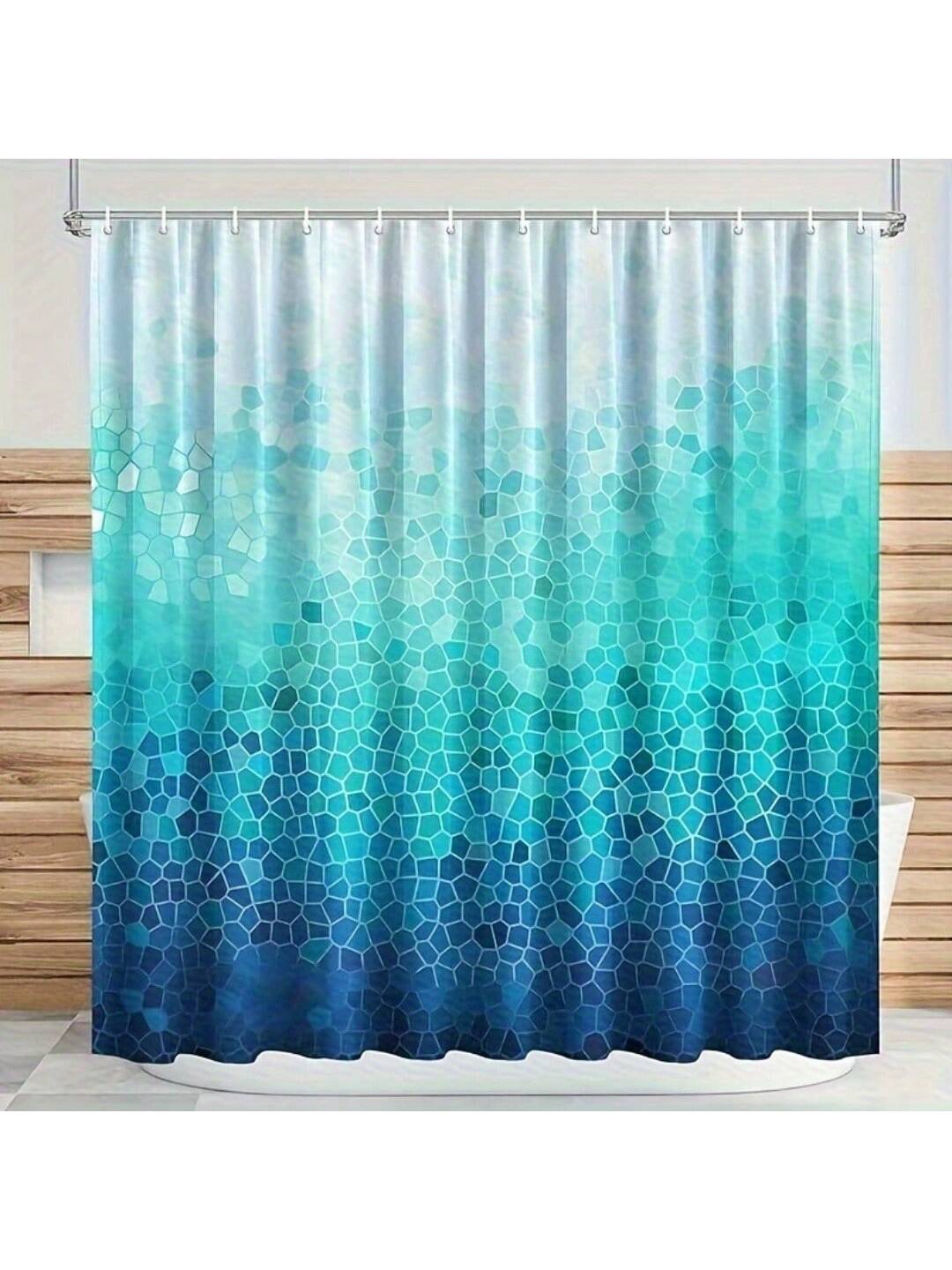 Transform your bathroom into a trendy oasis with our Chic Ombre Blue Geometric Shower Curtain. Made of waterproof material, it's both stylish and functional. Comes with 12 hooks for easy installation. Time to level up your bathroom game!