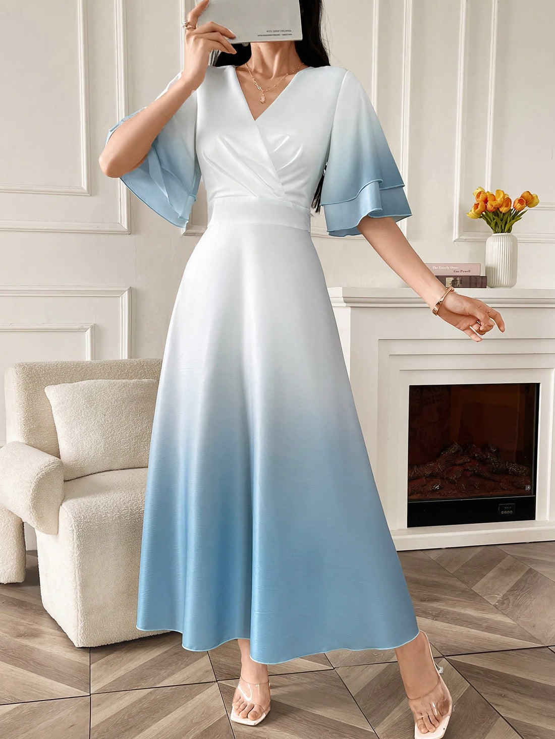 Add some effortless style to your summer wardrobe with our Chic Ombre Ruffle Trim V-Neck Summer Dress. The ombre color effect and v-neck design create a chic and modern look, while the ruffle trim adds a touch of femininity. Stay cool and stylish all season long with this must-have dress.