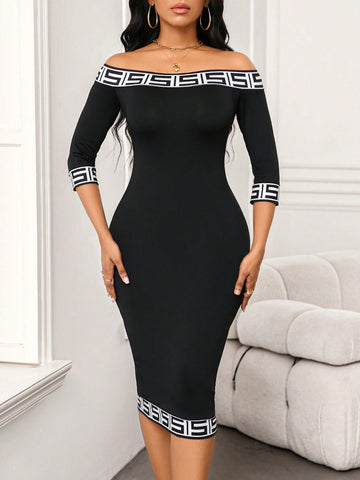 Flaunt your fashion-forward style in our Chic One-Shoulder Geometric Print Dress. This form-fitting dress features a unique one-shoulder design and a trendy geometric print. The long sleeves add a touch of elegance while also providing coverage. Perfect for the office or a night out, this dress will make a statement wherever you go.