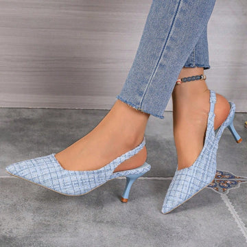 Introducing our Chic Open-Back Kitten Heel Sandals. Featuring a stylish pointed toe design and an elastic strap, these sandals are not only chic but also comfortable and easy to wear. Perfect for any occasion, elevate your outfit with these elegant and versatile sandals.